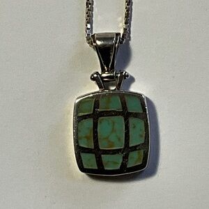Sterling Silver and Turquoise Inlay Pendant Necklace